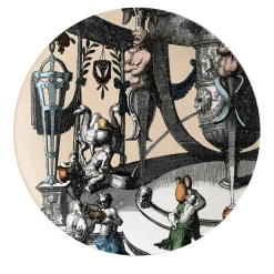 Pompei Set of 2 porcelain Bread Plates with grotesque drawing #2