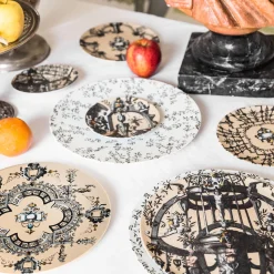 Pompei Set of 2 porcelain Bread Plates with grotesque drawing #6