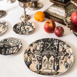 Pompei Set of 2 porcelain Bread Plates with grotesque drawing #5