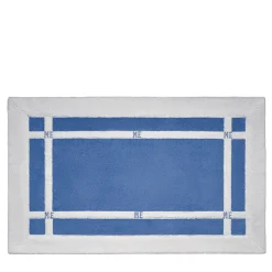 Pompidou Geometric Style White & Assisi Blue Bath Mat