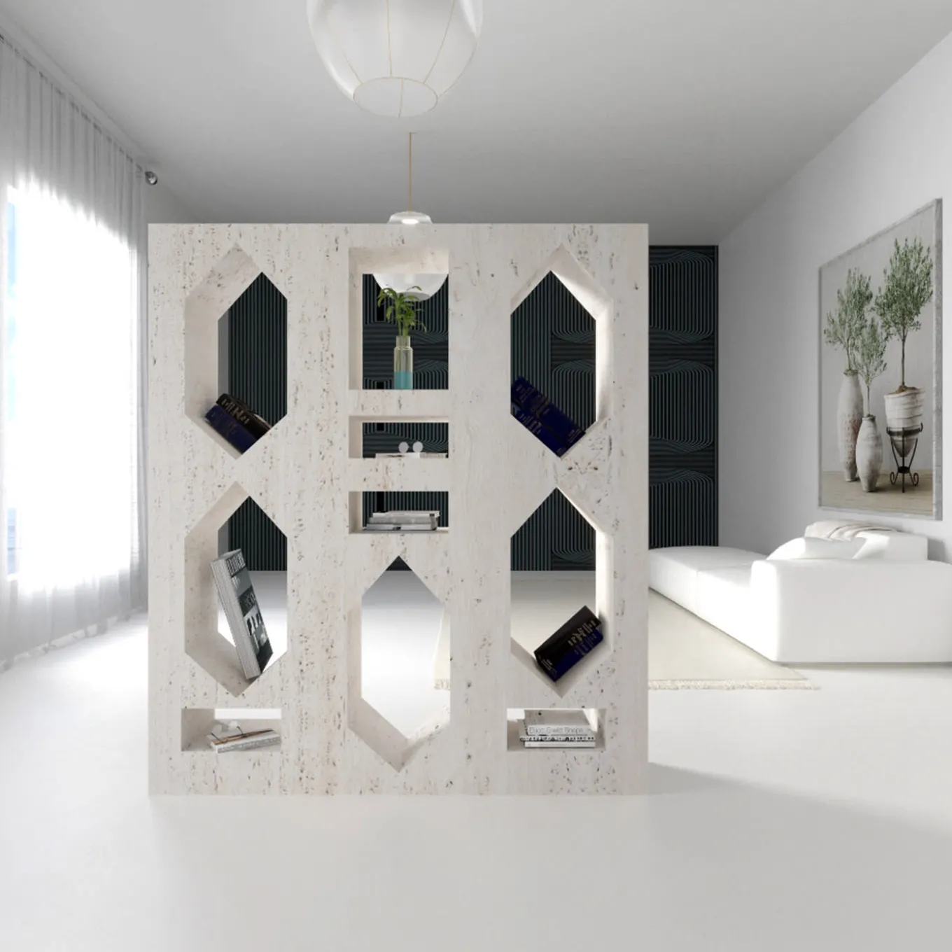 Ponti Bookcase in White Marble By Sissy Daniele