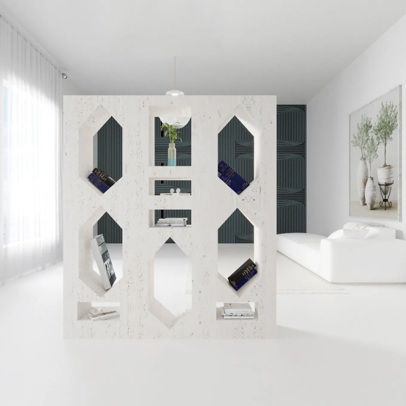 Ponti Bookcase in White Marble By Sissy Daniele