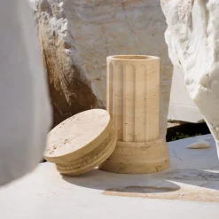 POR TAN TE Satin Travertino marble Column Vase