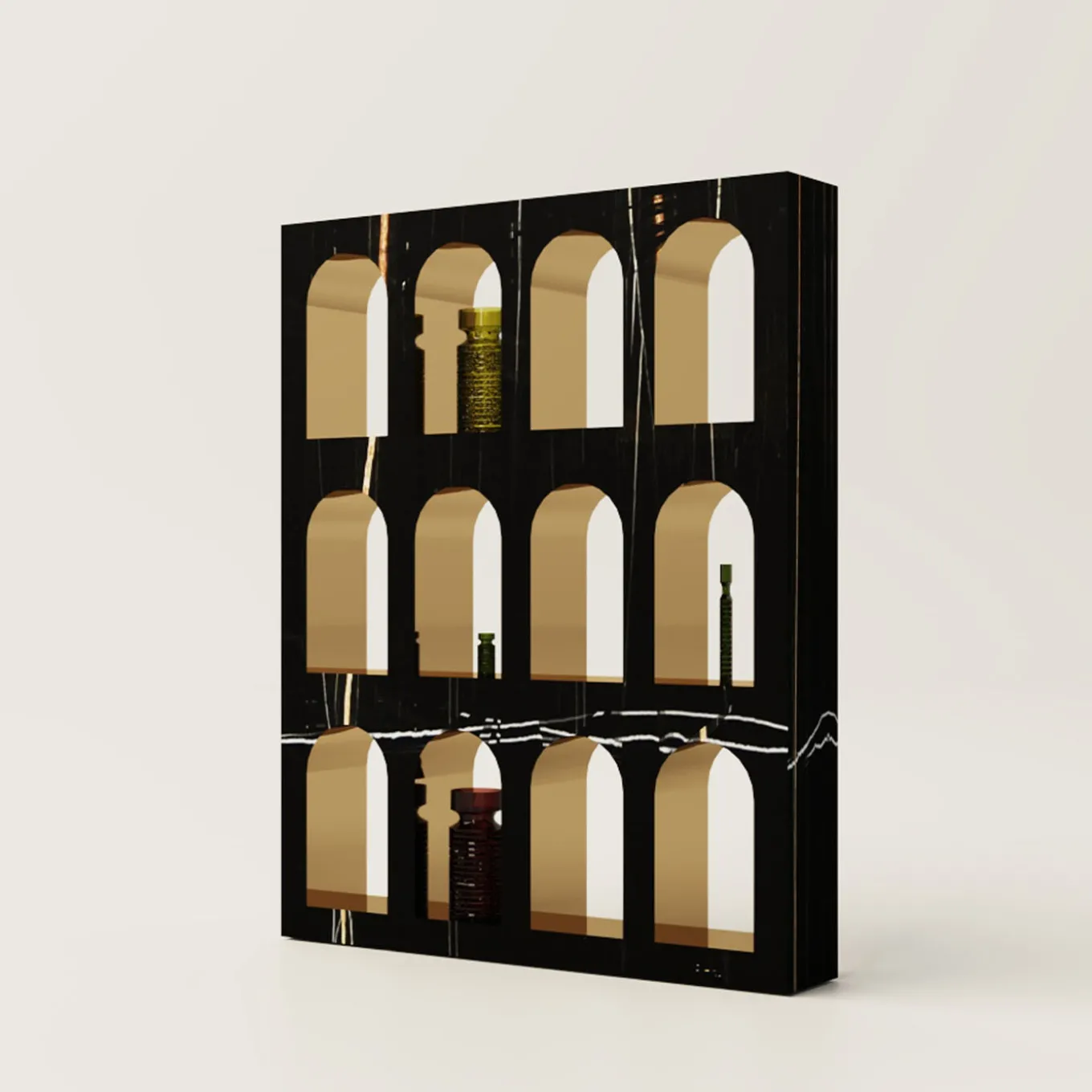 Portici Bookcase in Sahara Noir Marble by Sissy Daniele