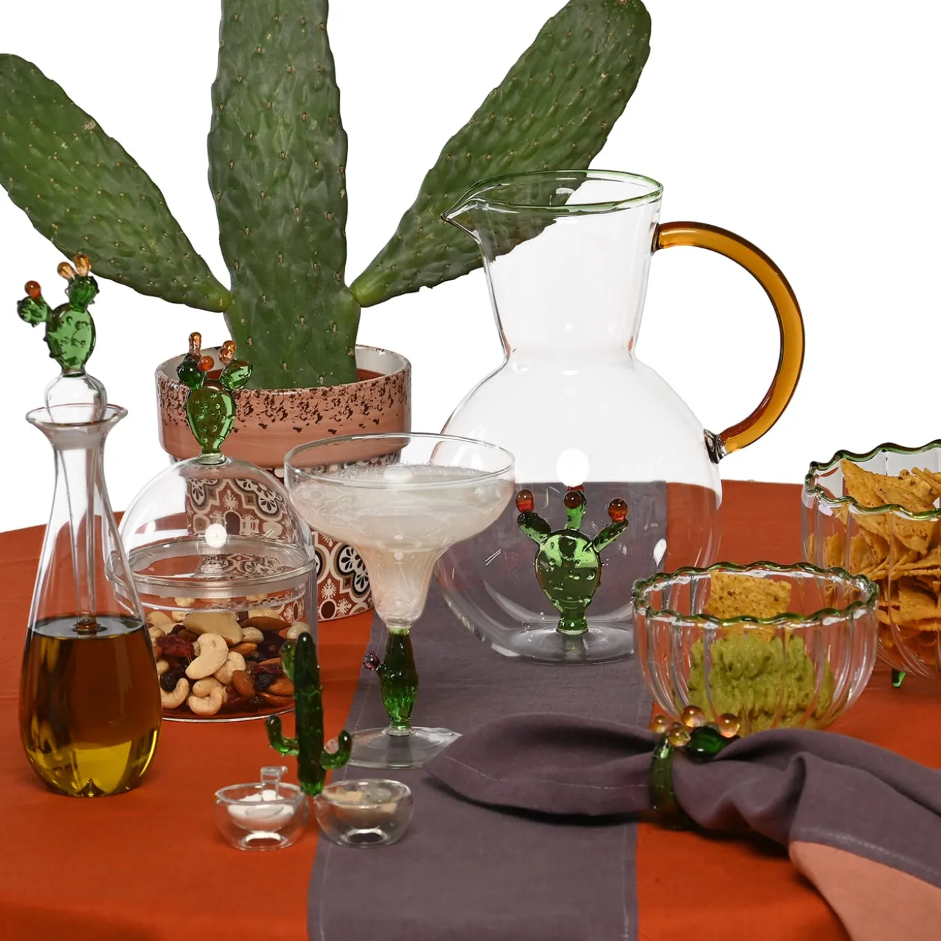 Portofino Handcrafted Glass Cactus Salt&Pepper Set