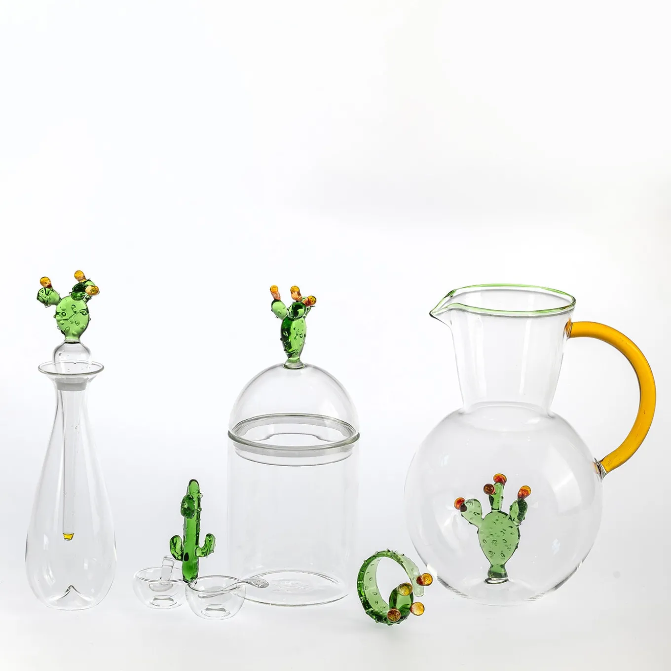 Portofino Handcrafted Glass Cactus Salt&Pepper Set