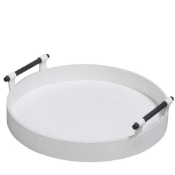 Portofino Small Round Tray in White Leather