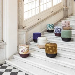 Pouf Vague Pink with Rubelli archive fabric and basket base