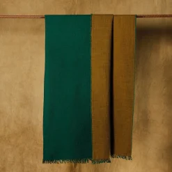 Presagio Fribged Double-Sided Green & Brown Wool Blanket