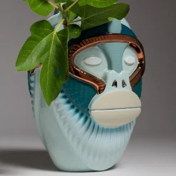 Primates Kandti Glossy Light Blue Ceramic With Metal Details Vase By Elena Salmistraro