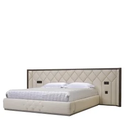 Princess Quilted Beige Leather & Canaletto Walnut Double Bed