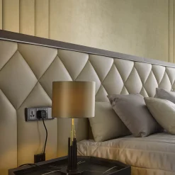 Princess Quilted Beige Leather & Canaletto Walnut Double Bed