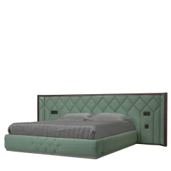 Princess Quilted Teal Leather & Canaletto Walnut Double Bed