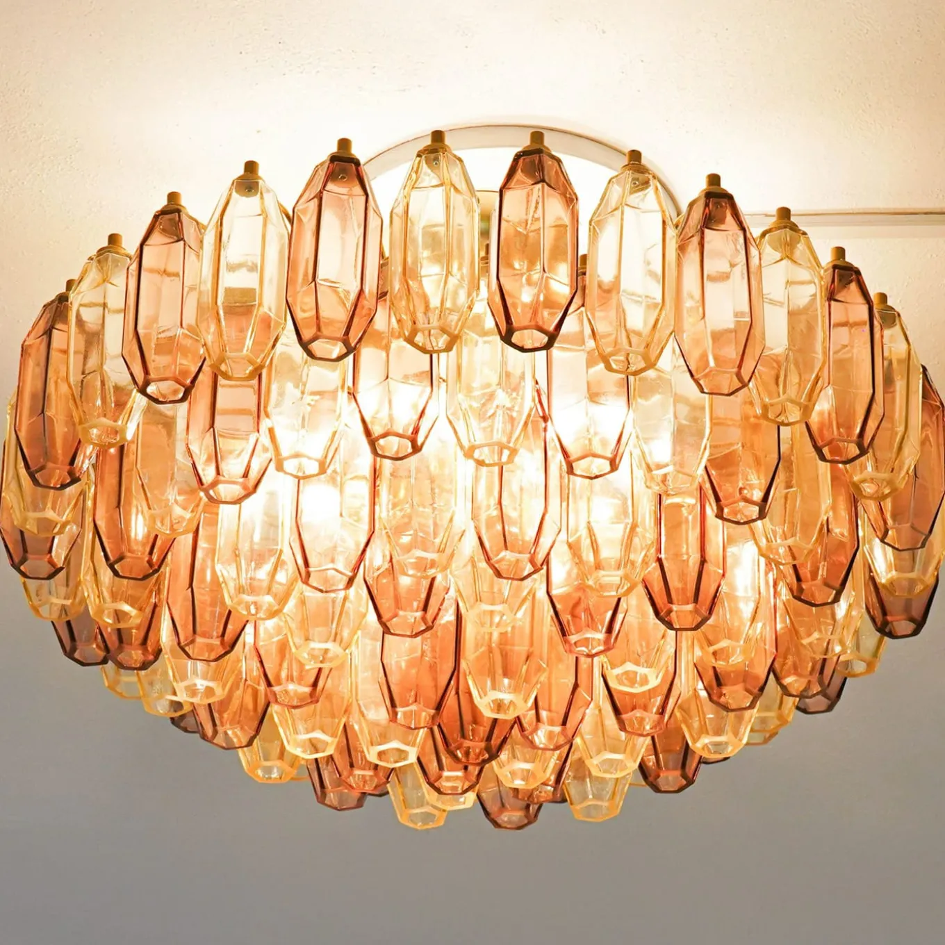 Prismatico 91 Elements Amber And Amethyst Compact Glass Chandelier