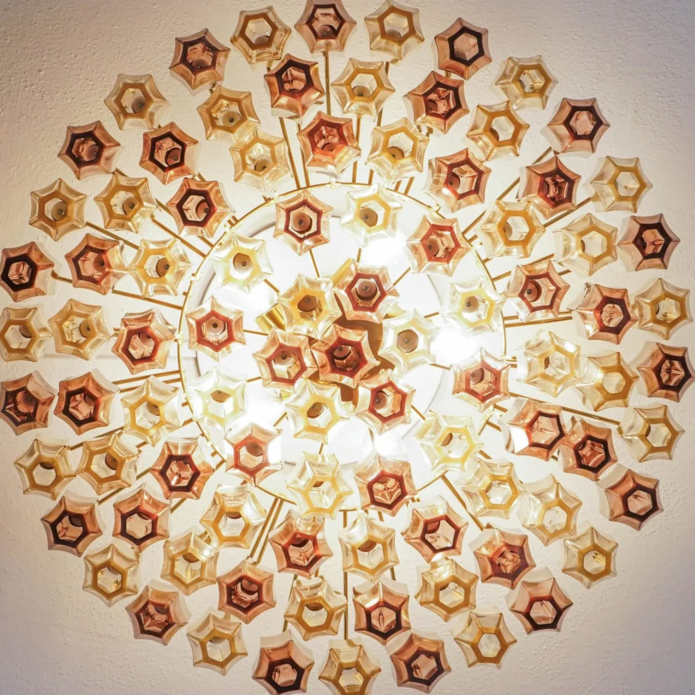 Prismatico 91 Elements Amber And Amethyst Compact Glass Chandelier