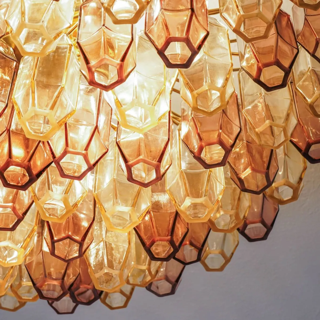 Prismatico 91 Elements Amber And Amethyst Compact Glass Chandelier