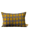 Pungitopo Rectangular Diamond-Patterned Yellow & Blue Velvet Cus