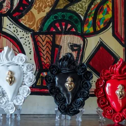 PUNK ROSE BLACK ENAMEL CERAMIC HEART