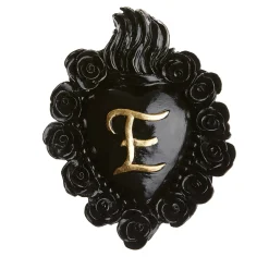 PUNK ROSES WITH INITIAL BLACK AND GOLD LEAF CERAMIC HEART