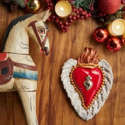 PUT THE WINGS ON IT RED AND WHITE CERAMIC HEART