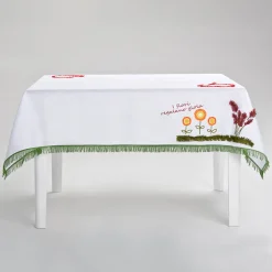 Quadrifoglio White Linen Tablecloth