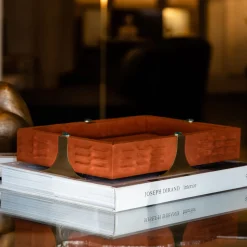 Raban R Rectangular Orange Leather Tray