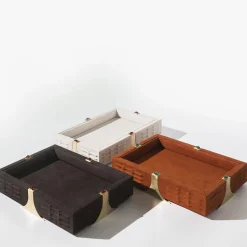 Raban R Rectangular Orange Leather Tray