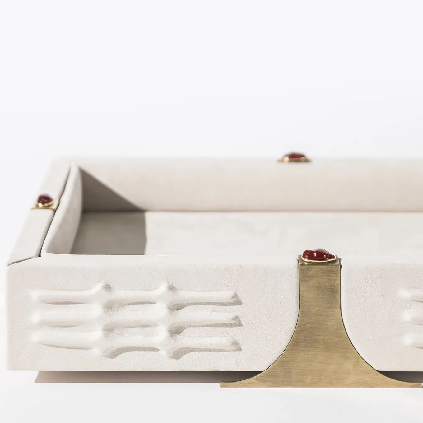 Raban R Rectangular White Leather Tray