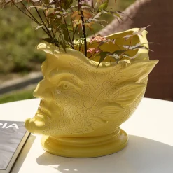 Raphael Yellow Ceramic Decorative vase with Engraving