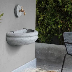 Rasna gray peperino stone outdoor basin
