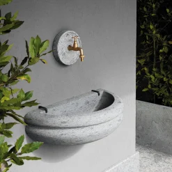 Rasna gray peperino stone outdoor basin