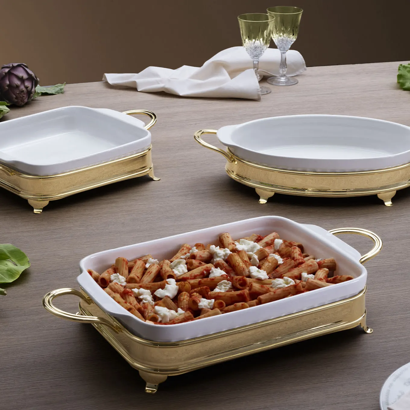 Rectangular Baking Dish with Two-Handle Golden Holder