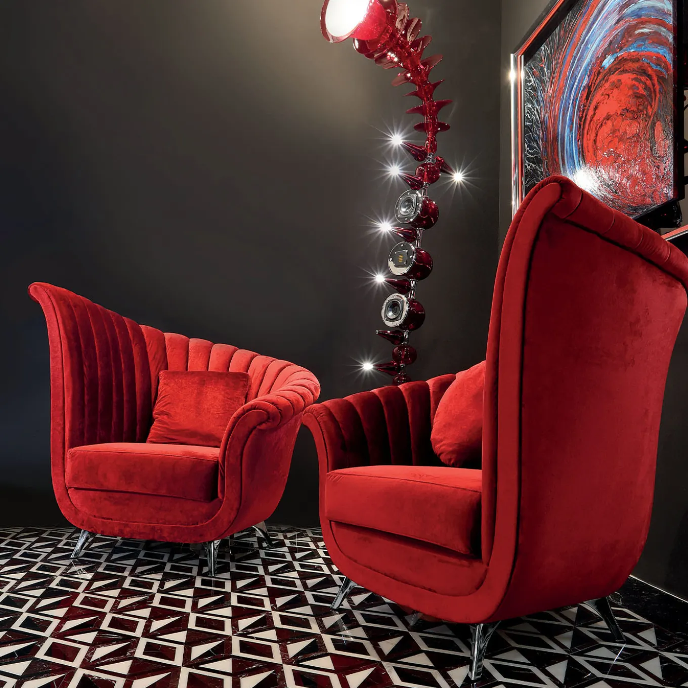 Red Velvet Shell Armchair
