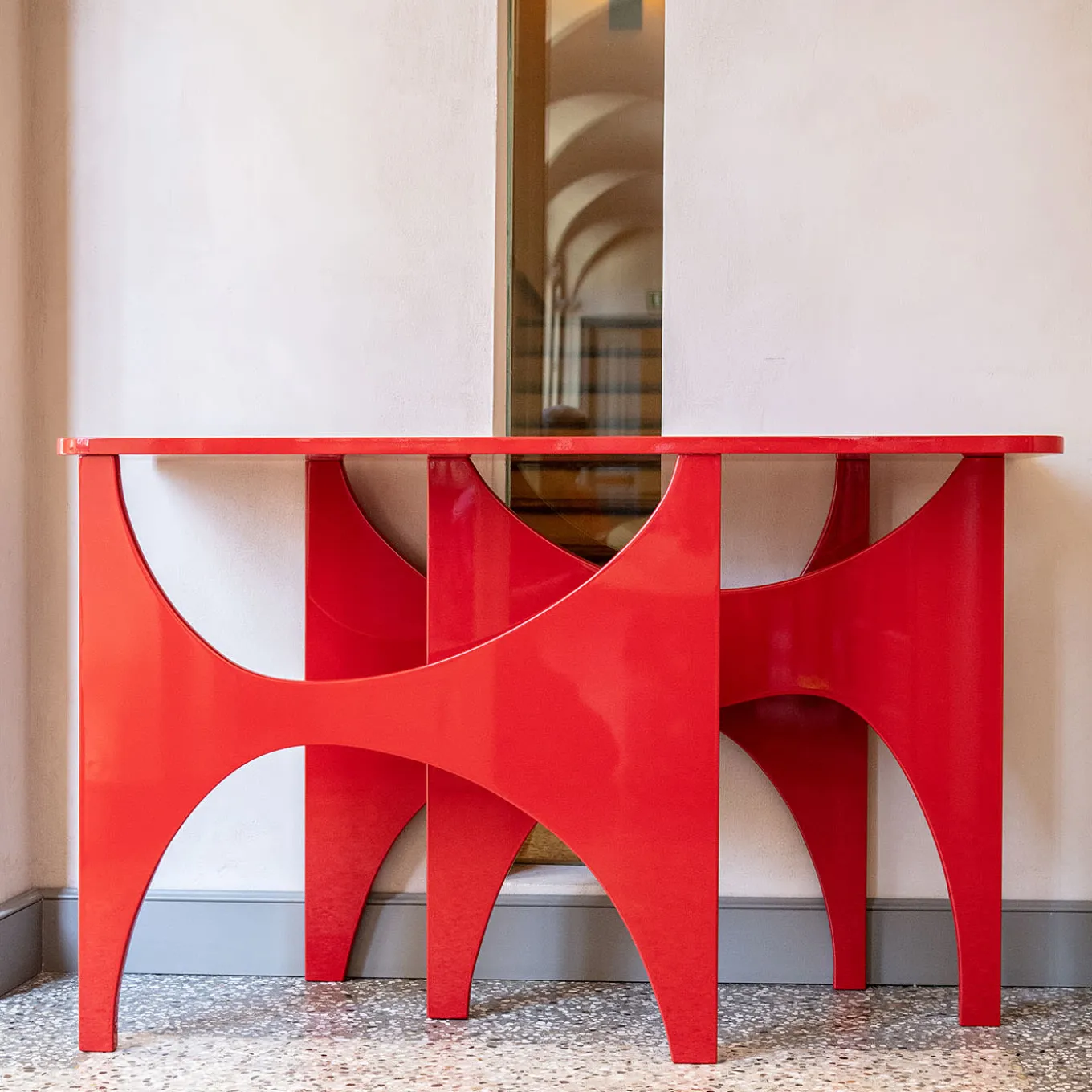 Red-Lacquered MDF Console tribute to Paolo Scheggi
