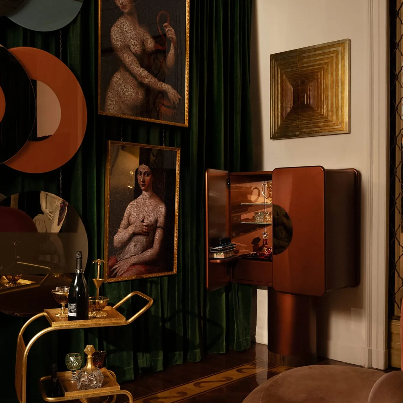 Regis 2-Door Coppery Bar Cabinet