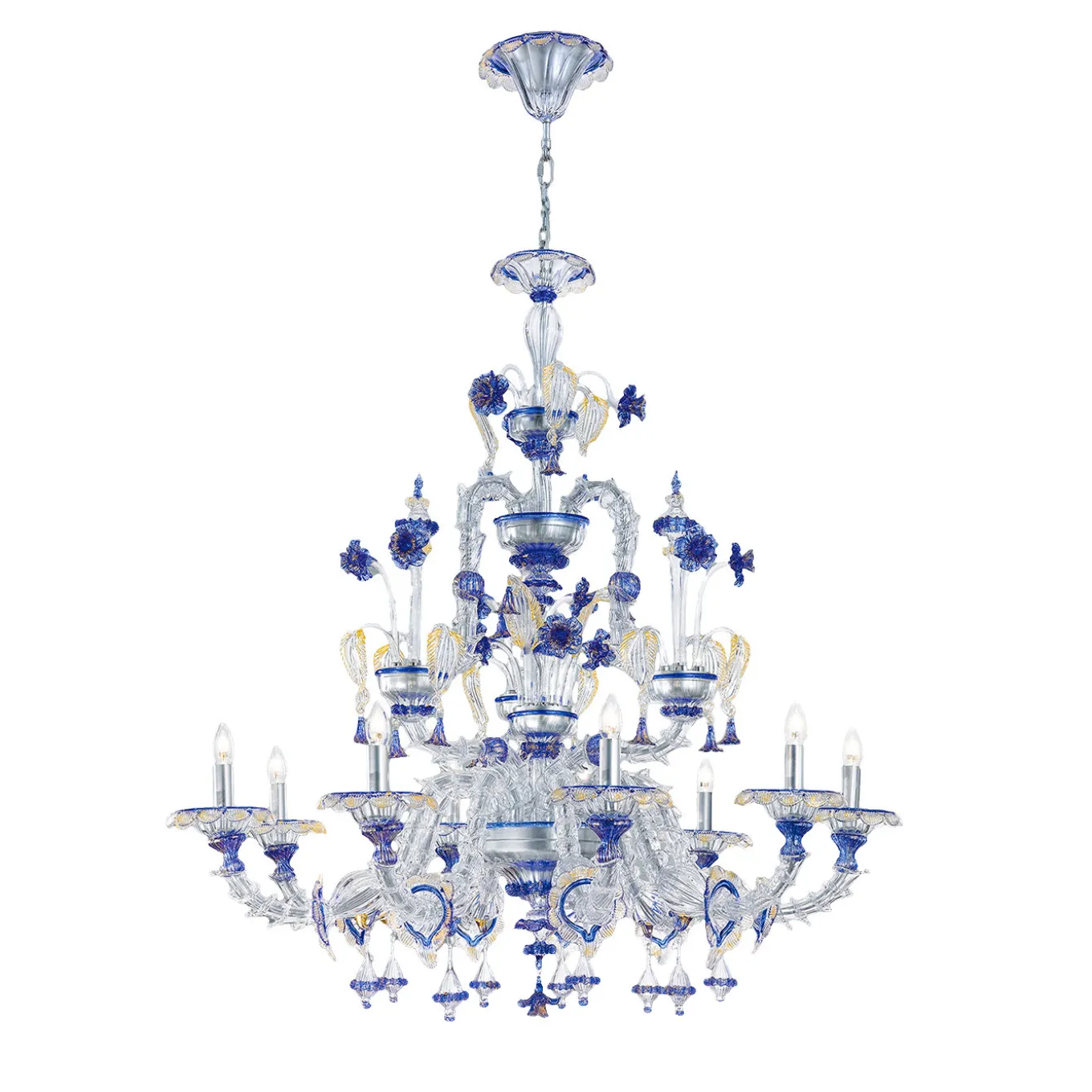 Rezzonico Blue and Crystal 9-Light Chandelier