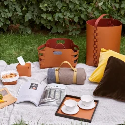 Riga Cognac and Bordeaux Leather Basket