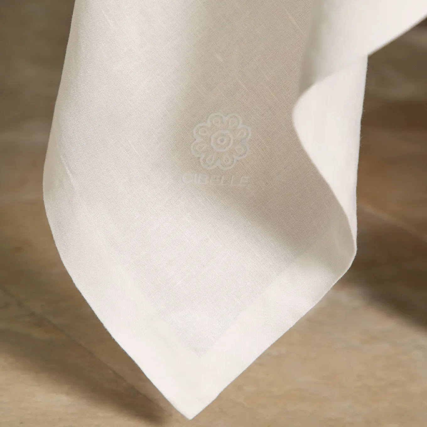 Rinascimento Beige-Embroidered Square Linen Tablecloth