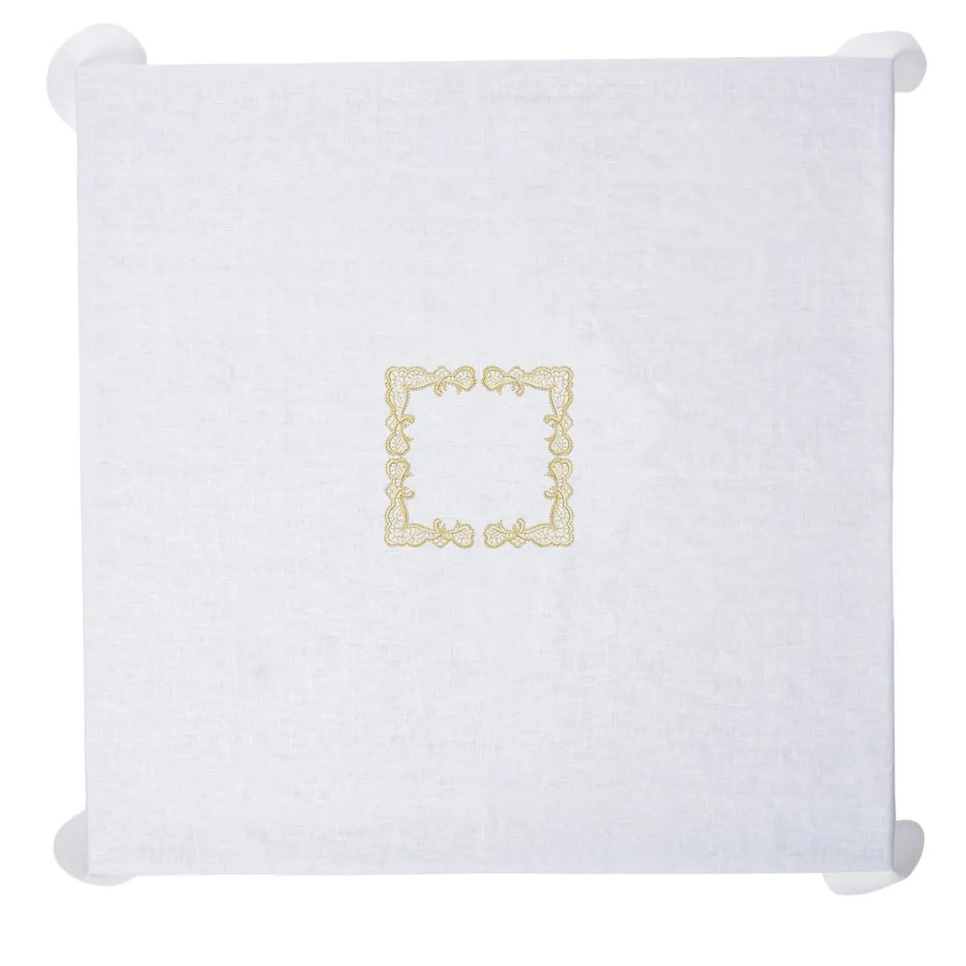 Rinascimento Gold-Embroidered Square Linen Tablecloth