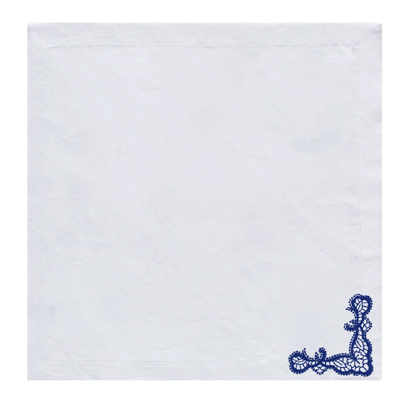Rinascimento Set of 2 Blue-Embroidered Linen Napkins