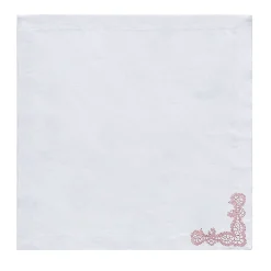 Rinascimento Set of 2 Pink-Embroidered White Linen Napkins