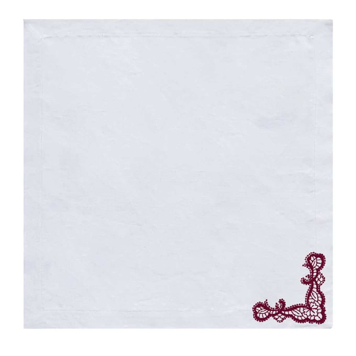 Rinascimento Set of 2 Red-Embroidered White Linen Napkins