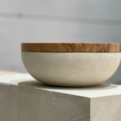Rito N. 3 E Lecce Limestone Bowl with Olive Wood Lid