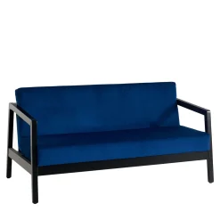 Riva Blue-Fabric & Black Wood Sofa