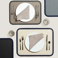 Rochelle Leather & Crochet Placemats Rectangular - White & Blue