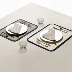 Rochelle Leather & Crochet Placemats Rectangular - White & Blue