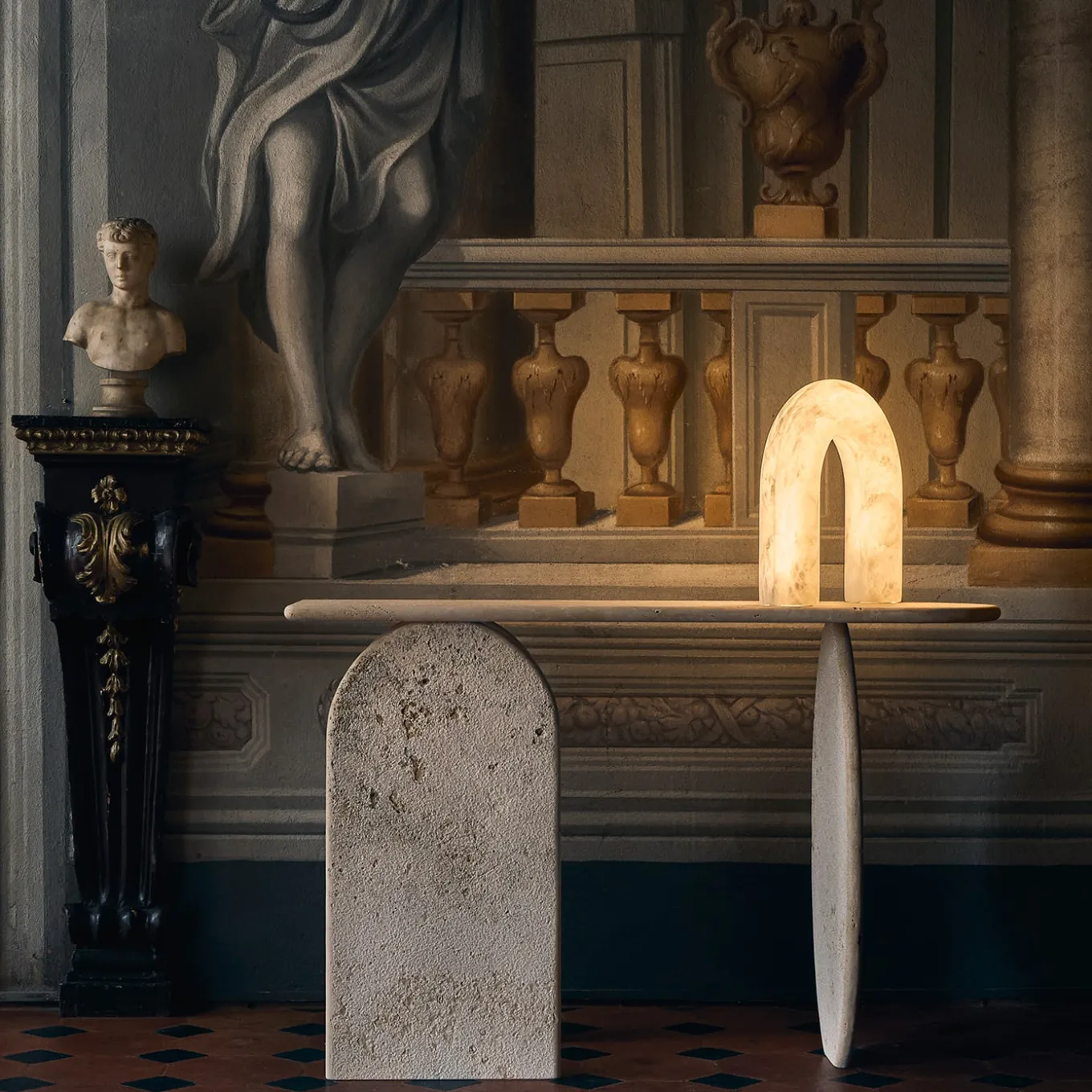 Roma Travertino Marble With Raw Finish Console