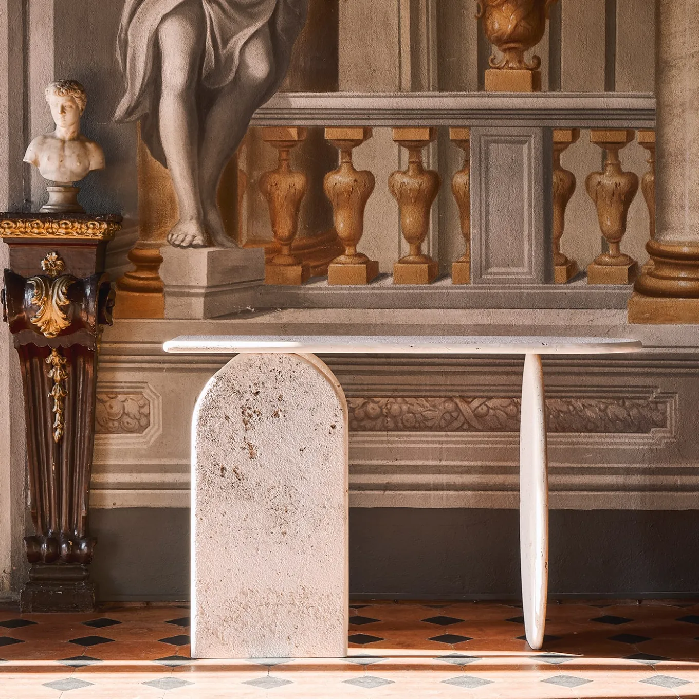 Roma Travertino Marble With Raw Finish Console