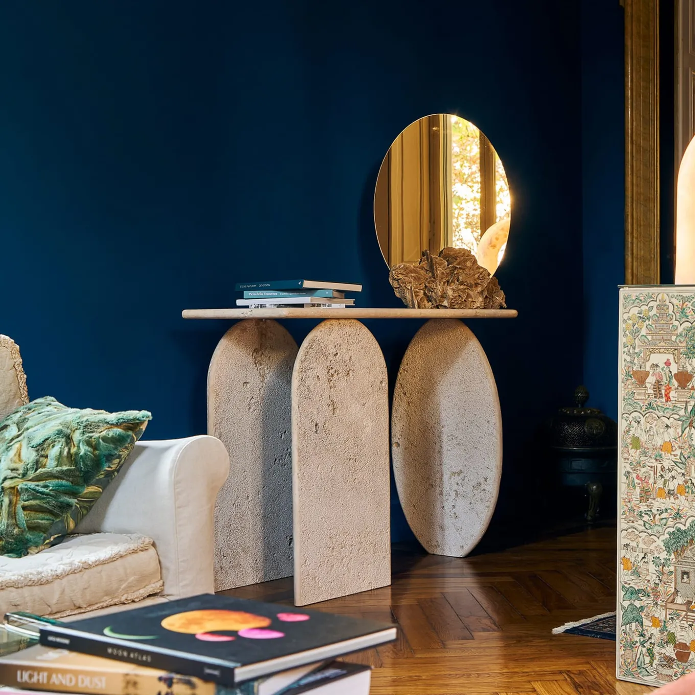 Roma Travertino Marble With Raw Finish Console