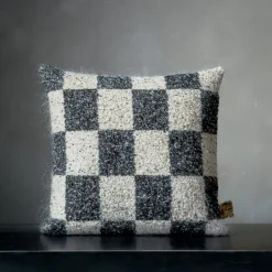 Ronce Square Checkered Black & White Mohair Cushion